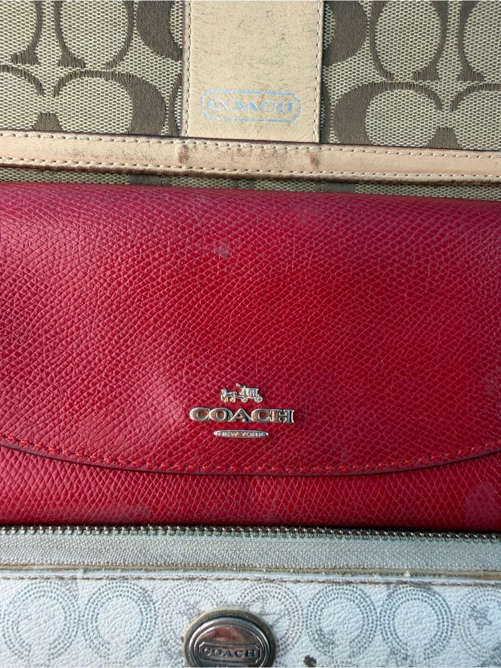 COACH Project Long Wallet Bundle Lot Leather Monogram Zip Flaw Red - Picture 3 of 9